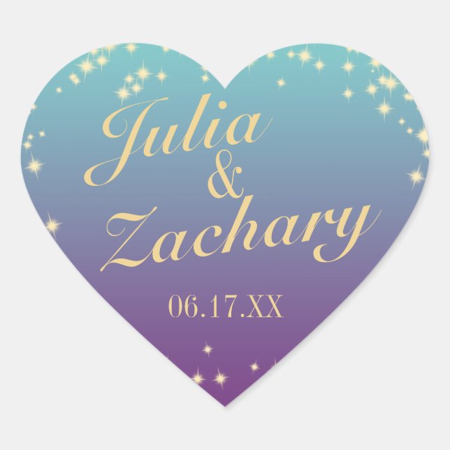 Sticker Cœur Twinkle Stars Ombre, Turquoise Mariage violet (Devant)
