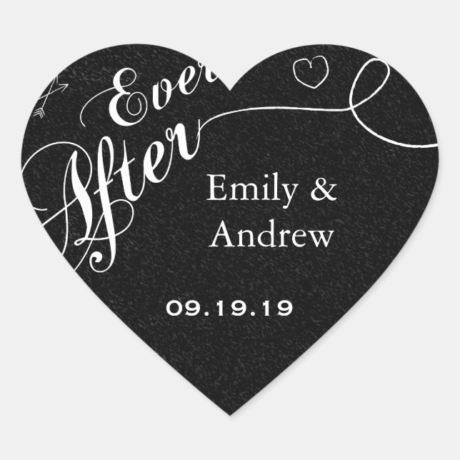 Sticker Cœur Typographie Everafter Chalkboard Black Mariage Sea (Devant)