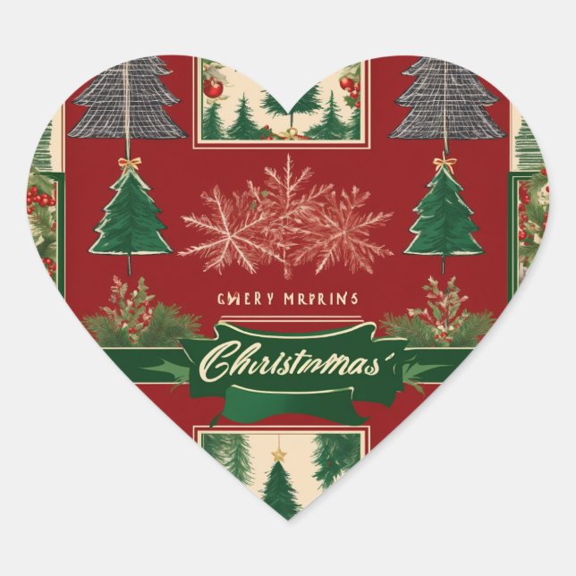 Sticker Cœur Ugly Christmas Sweater Pattern with Reindeer & Sno (Devant)