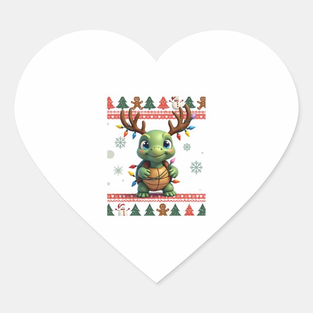 Sticker Cœur Ugly Xmas Sweater Style Lighting Turtle Christmas  (Devant)