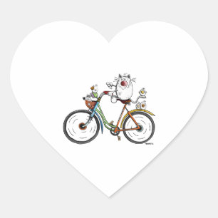 Sticker Cœur Un chat fait un vélo coloré - Chats - Cadeau - Drô
