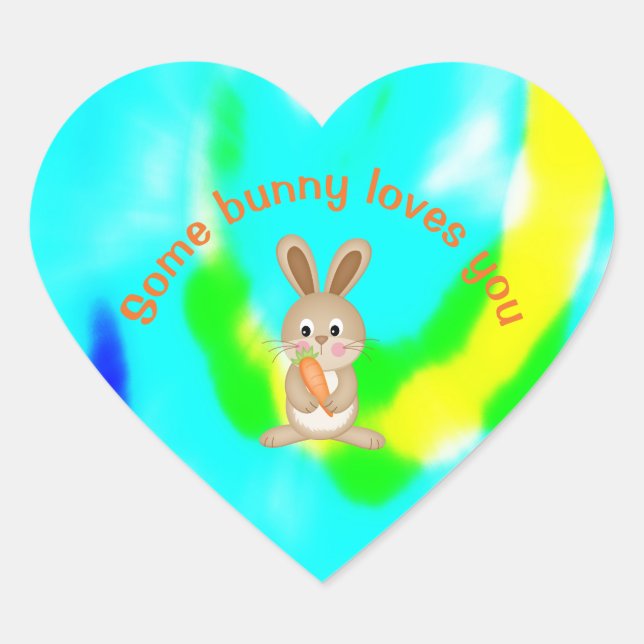 Sticker Cœur Un Lapin Vous Aime Pâques Rabbit TieDye (Devant)