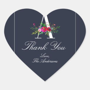 Sticker Cœur Un Monogramme Dernier initial bleu Floral Mariage