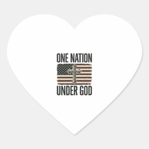 Sticker Cœur Une nation sous Dieu Croix patriotique