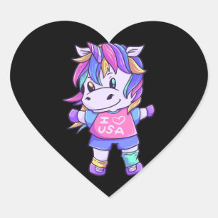 Sticker Cœur Unicorn Love USA Horse Unicorn Animal