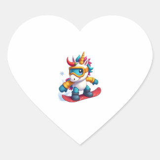 Sticker Cœur Unicorn on Snowboard - Funny Ski and Wintersports 