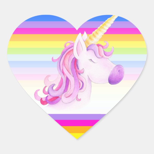 Sticker Cœur Unicorn whimsy aquarelle rainbow strikers (Devant)