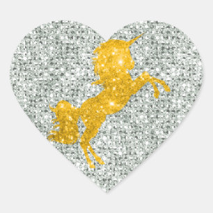 Sticker Cœur Unicorne d'or brillant sur Parties scintillant d'a