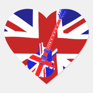 Sticker Cœur Union Jack British Guitar Art 2 Bâton en forme de 