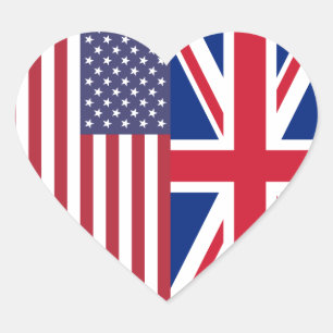 Sticker Cœur Union Jack et drapeaux des Etats-Unis d'Amérique