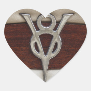 Sticker Cœur V8 Chrome Emblème cuir et bois