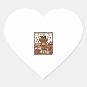 Sticker Cœur Vache des Highlands Bonjour Automne Gravure Vintag