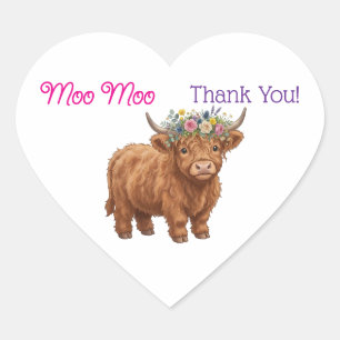 Sticker Cœur Vache des Highlands Meuh Meuh Merci Anniversaire
