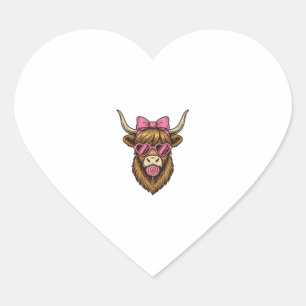 Sticker Cœur Vache des Highlands mignonne avec des lunettes à m