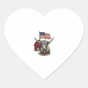 Sticker Cœur Vache Longhorn Patriotique et Conception Vectoriel