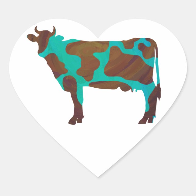 Sticker Cœur Vache Silhouette Brown et Turquoise (Devant)