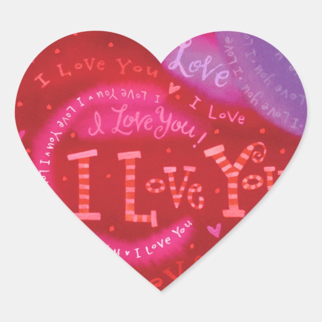 Sticker Cœur Valentine Coeurs Rose Rouge Je t'aime Typographie (Devant)