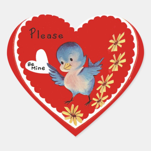 Sticker Cœur Valentine d'oiseau bleu vintage (Devant)