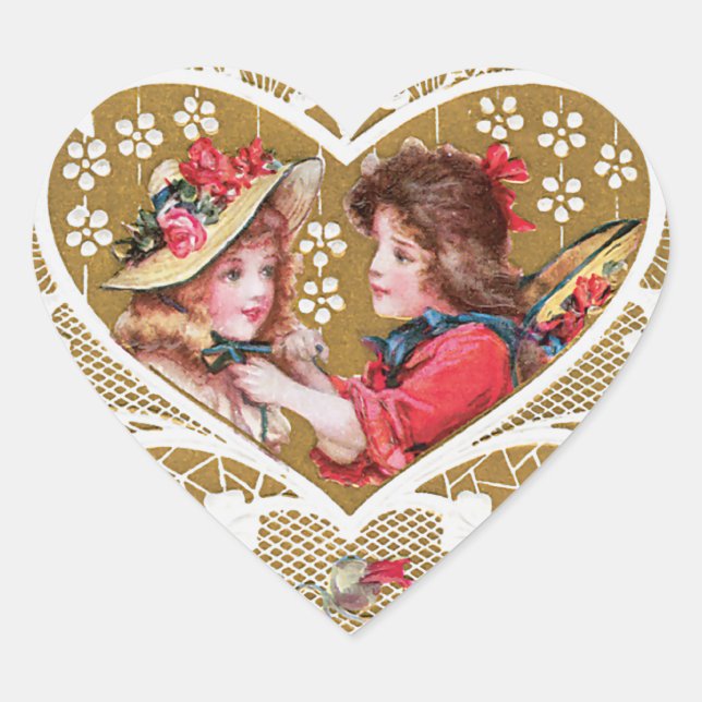 Sticker Cœur Valentine victorienne vintage (Devant)