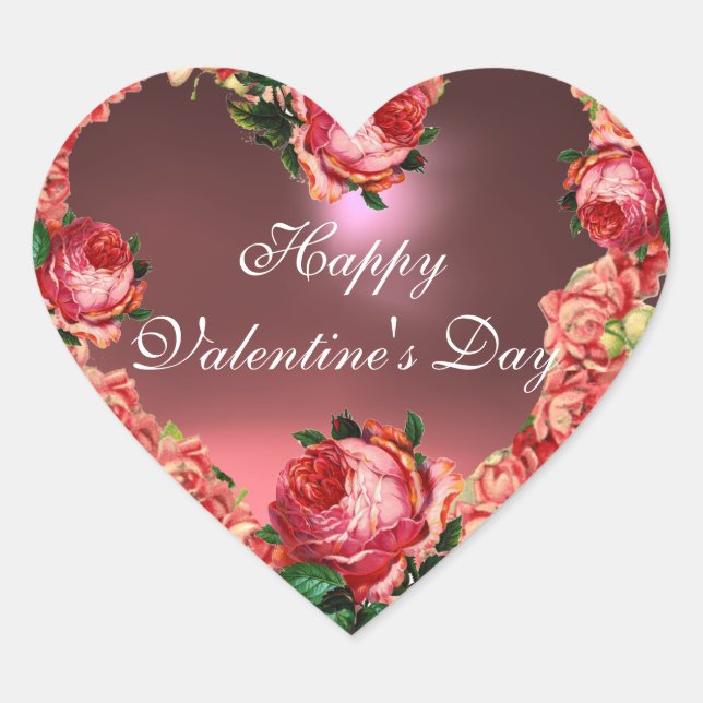 STICKER CŒUR VALENTINE'S DAY HEART CROWN AVEC ROSES ROSES ROSES (Devant)