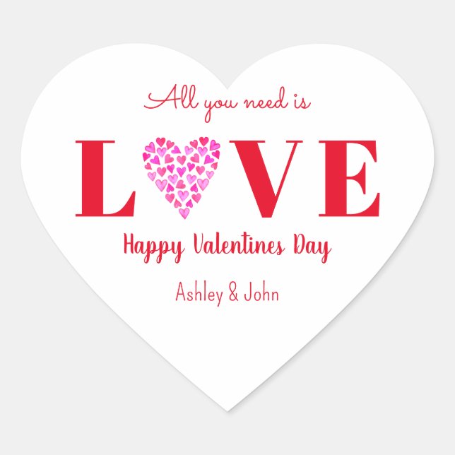 Sticker Cœur Valentines Day Love Script Rouge Blanc (Devant)