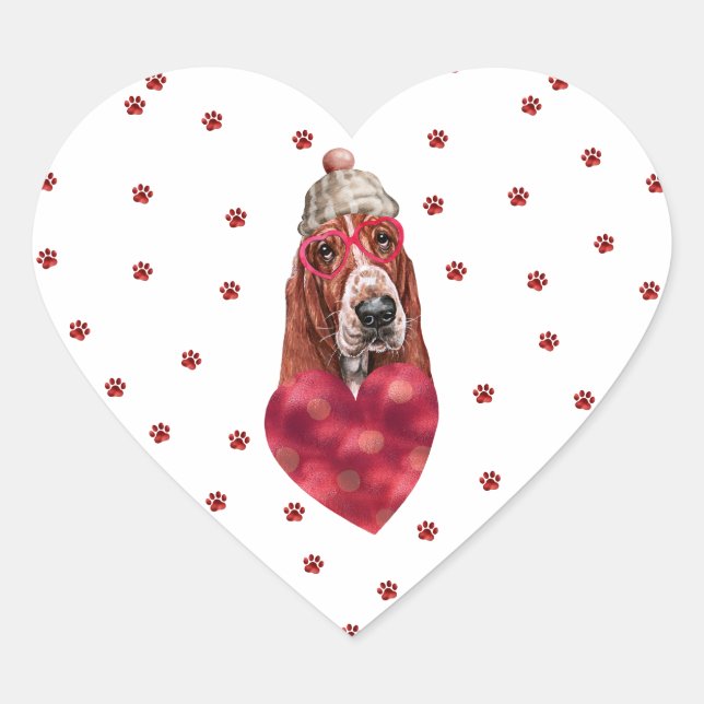 Sticker Cœur Valentines de Chien de Coeur Basset de Paws Rouge  (Devant)