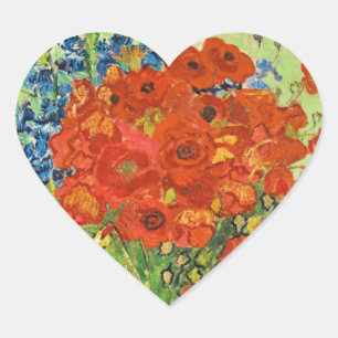 Sticker Cœur Vase avec Cornflowers et Poppies, Van Gogh