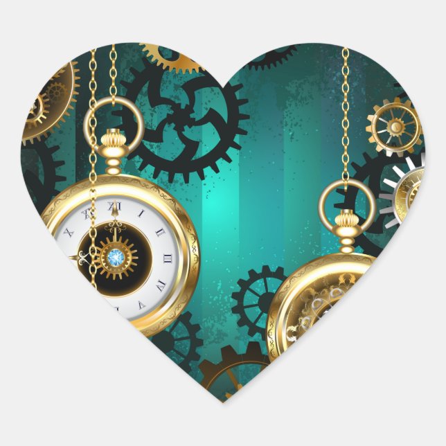 Sticker Cœur Veille bijoux Steampunk sur un Arrière - plan vert (Devant)