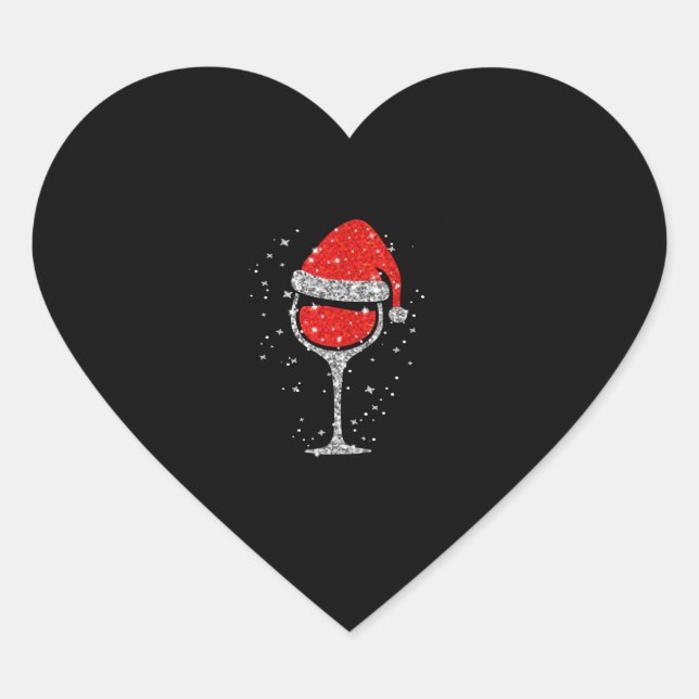 Sticker Cœur Verre de Noël Snowflakes Santa Hat Red Wine (Devant)