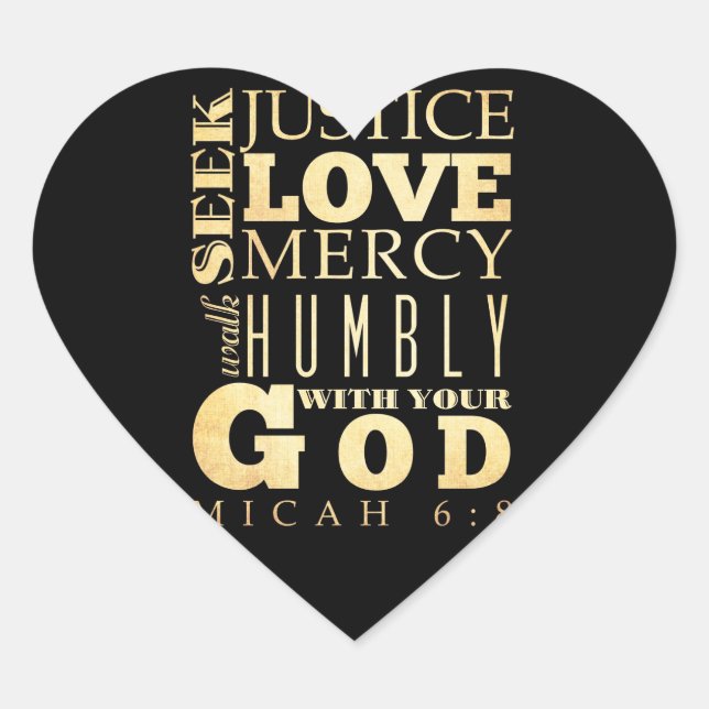 Sticker Cœur Vers scriptural chrétien de bible - 6:8 de Micah (Devant)