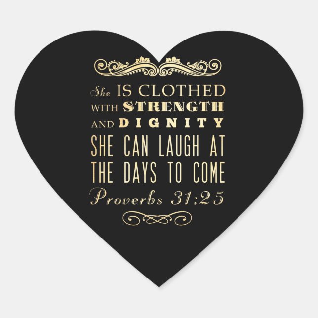 Sticker Cœur Versets bibliques chrétiens - Proverbes 31:25 (Devant)