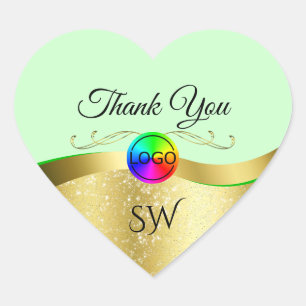 Sticker Cœur Vert clair Wavy Gold avec logo Monogram Merci