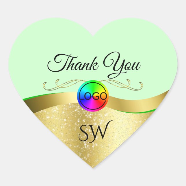 Sticker Cœur Vert clair Wavy Gold avec logo Monogram Merci (Devant)