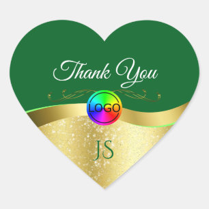 Sticker Cœur Vert foncé Wavy Gold avec logo Monogramme Merci