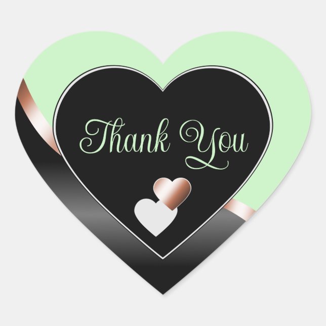 Sticker Cœur Vert noir Wavy Rose or avec Merci de coeur (Devant)