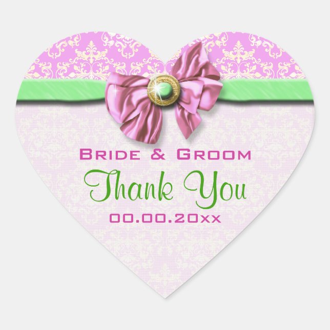 Sticker Cœur vert rose damassé élégant (Devant)