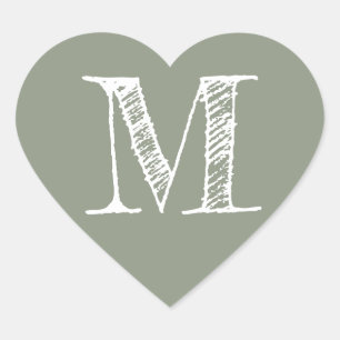 Sticker Cœur Vert Sauge Cœur Minimaliste Monogramme Initiale