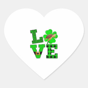 Sticker Cœur Vert Shamrock Carreaux Amour Tortue De Mer St Patr