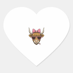 Sticker Cœur Vêtement Rétro Lunettes Cœur Vache Highland Mignon
