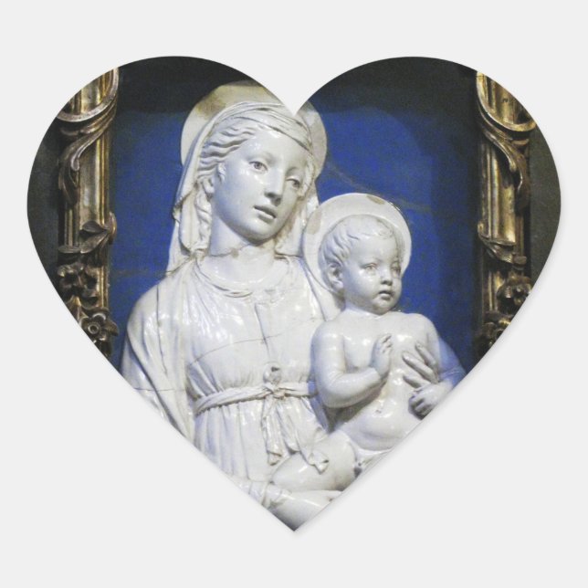 Sticker Cœur VIERGE AVEC ENFANT, Noël Blanc Bleu (Devant)