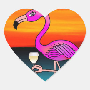 Sticker Cœur Vin rose Flamant rose à boire
