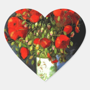 Sticker Cœur Vincent Van Gogh Vase Avec Des Poppies Rouges Art