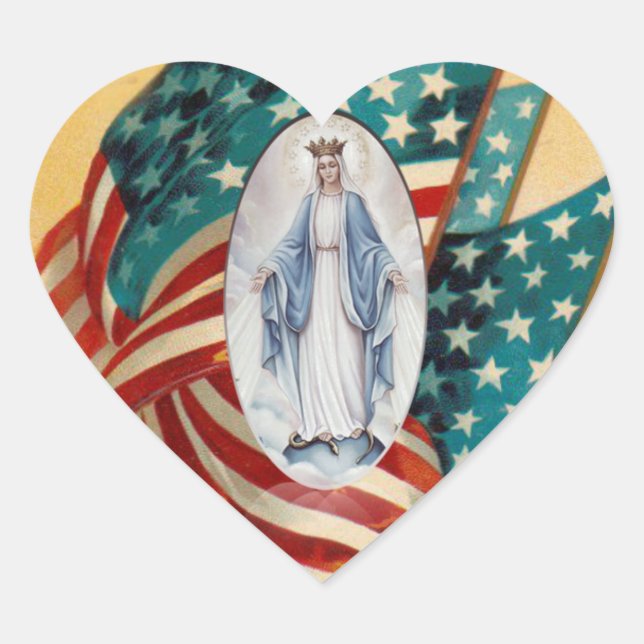 Sticker Cœur Vintage-Américaine Drapeau Sainte Vierge Marie (Devant)