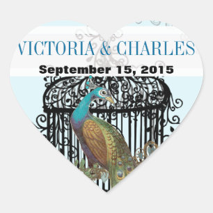 Sticker Cœur Vintage Bird Cage Inséparable musical Aqua Mariage