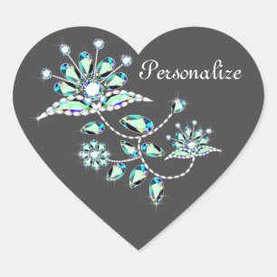 Sticker Cœur Vintage broche fleurie bijou floral gris mignon tu