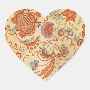 Sticker Cœur Vintage Chintz Floral Antique Terracotta Français