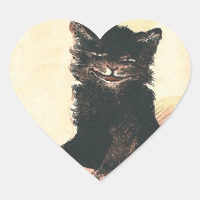 Sticker Cœur Vintage HALLOWEEN Chat noir (Devant)