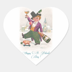 Sticker Cœur Vintage Happy Jour de la Saint Patrick Shamrock Ch