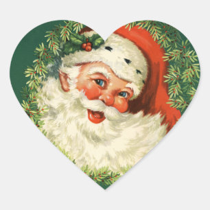 Sticker Cœur Vintage Jolly Père Noël Face