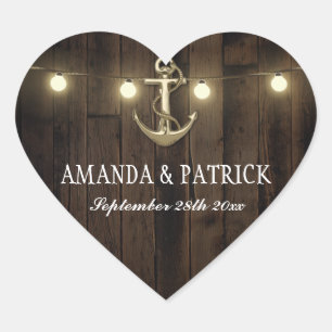 Sticker Cœur Vintage Rustique Ancre nautique Faveurs mariage